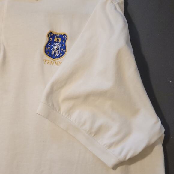 Vintage The Sporting Tennis Polo Shirt White Embroidered Crest Made in USA SZ L - Picture 6 of 11